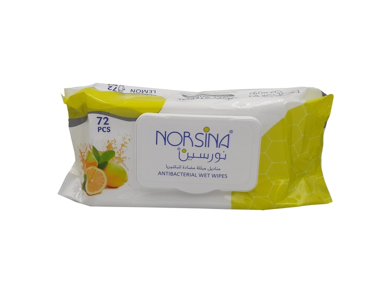 Norsina wet lemon wipes anti bacterial 72pcs