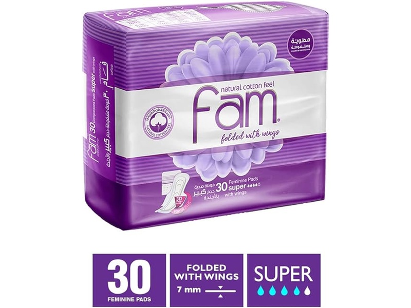 Fam women napkins folded & compressed super with wings 30 pads