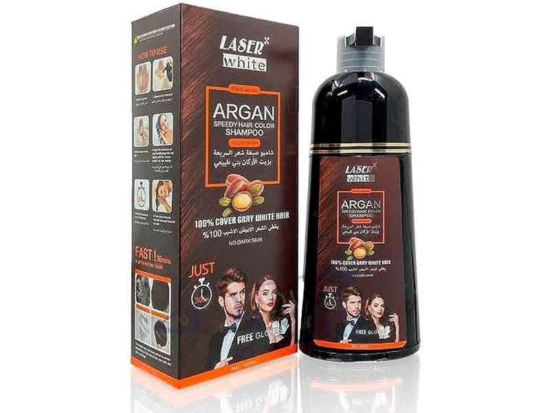 Laser white hair color shampoo argan oil dark brown 420ml