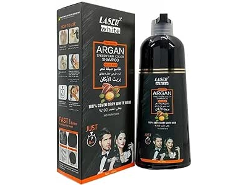 Laser white hair color shampoo argan natural black 420ml