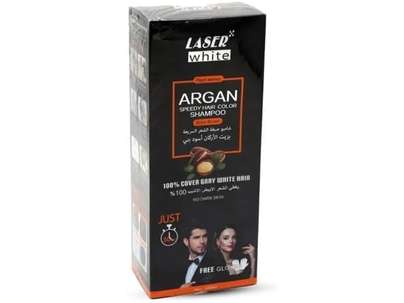 Laser white hair color shampoo argan natural black 420ml