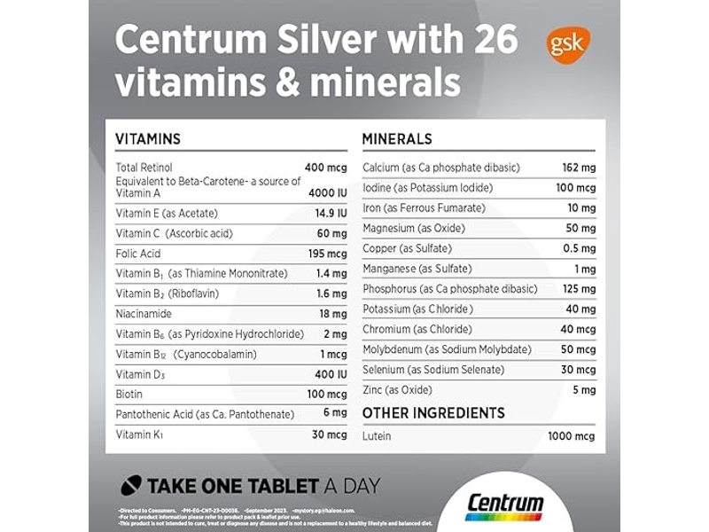 Centrum SILVER  Multivitamins, with a Unique Combination of Balanced Nutrients & Vitamin D, 30 Tabs