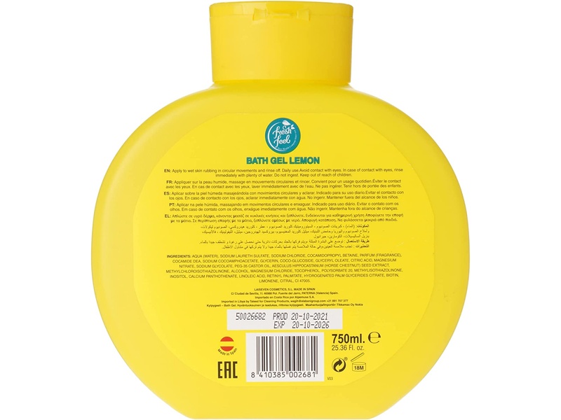 FRESH FEEL BATH GEL LEMON 750ML