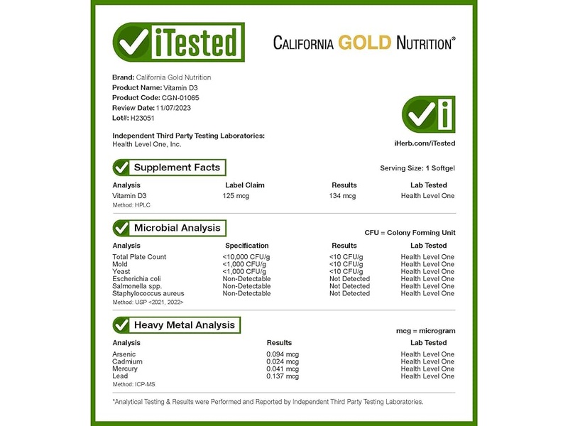 CALIFORNIA GOLD NUTRITION VITAMIN D3 125MCG(5000IU) 90