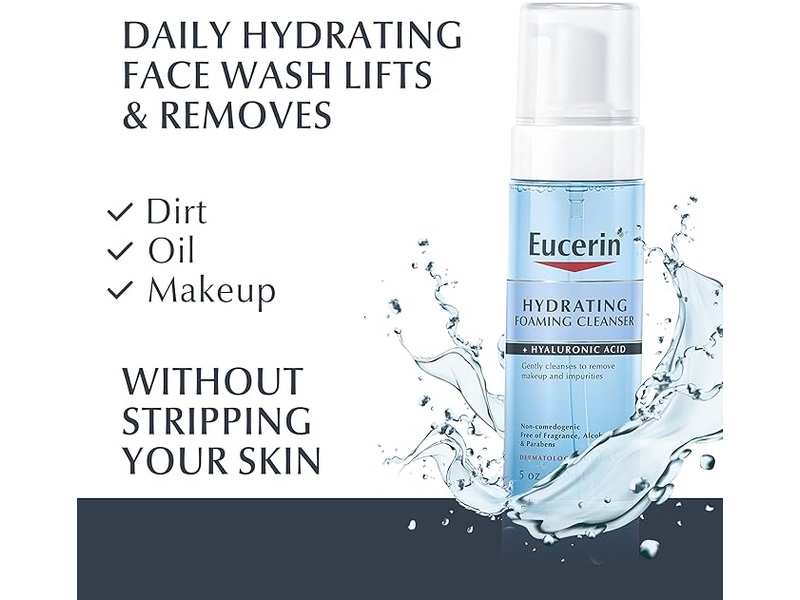 eucerin HYDRATING FOAMING CLEANSER + HYALURONIC ACID, 5 OZ (150 ML)