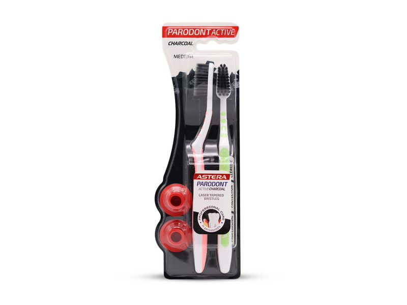 PARODONT TOOTHBRUSH CHARCOAL 1+1 MEDIUM