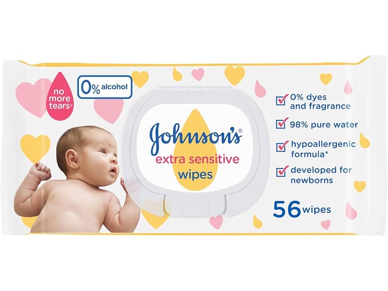 Johnsons extra sensitive baby wipes 56 wipes (2+1)