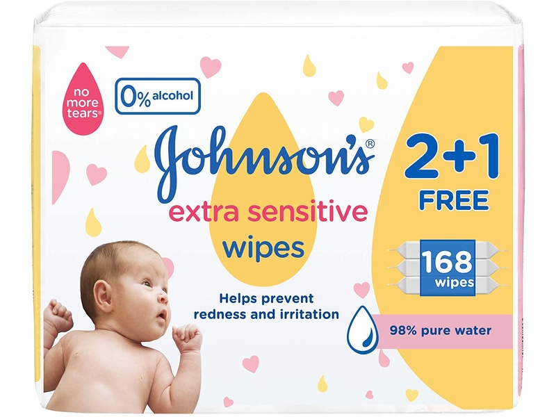 Johnsons extra sensitive baby wipes 56 wipes (2+1)