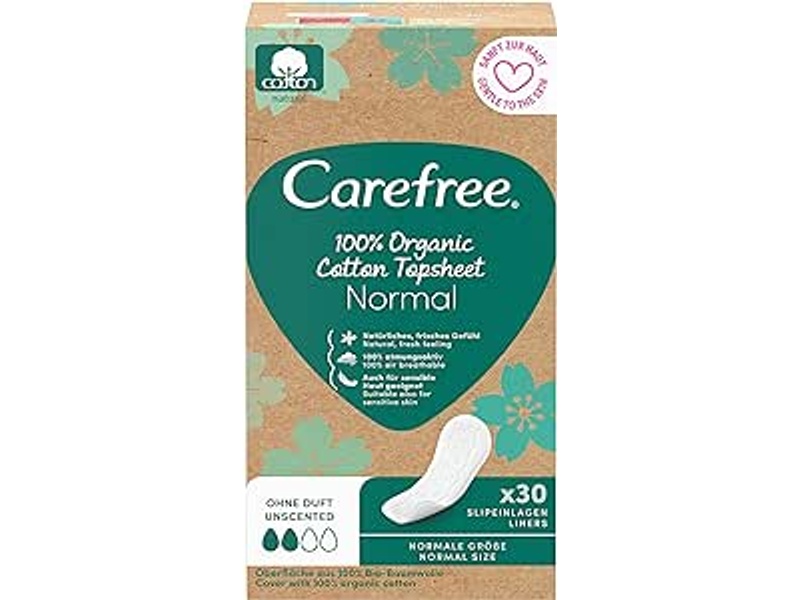 CAREFREE 100% ORGANIC COTTON TOPSHEET NORMAL UNSCENTED 30PACK