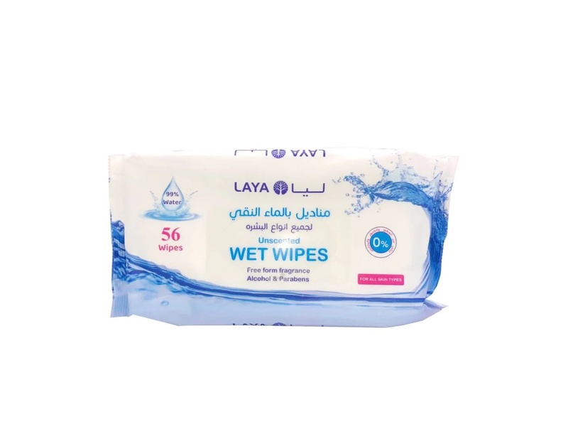 LAYA WET WIPES UNSCENTED (2X56 WIPES)