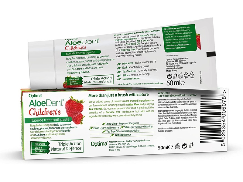 Aloedent fluoride free strawberry child toothpaste 50g