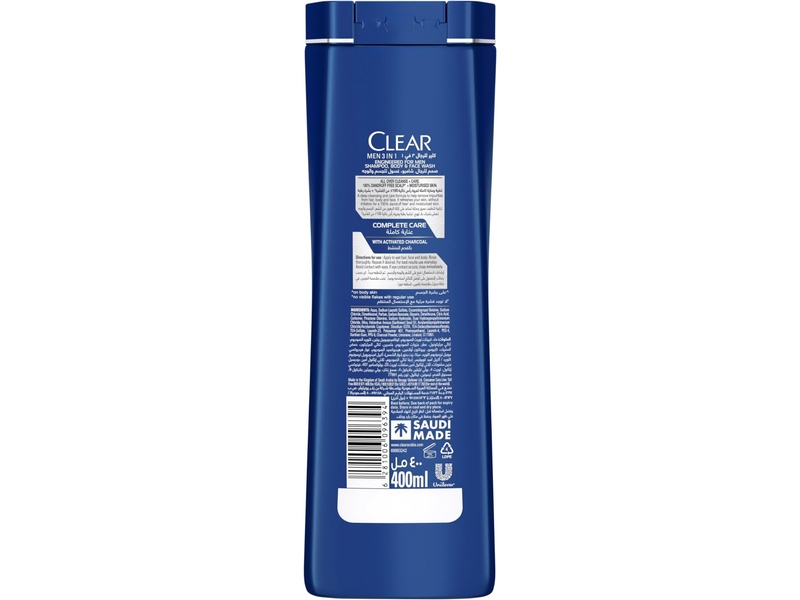Clear shampoo body&face wash 400ml 3in1 men activated-charcoal