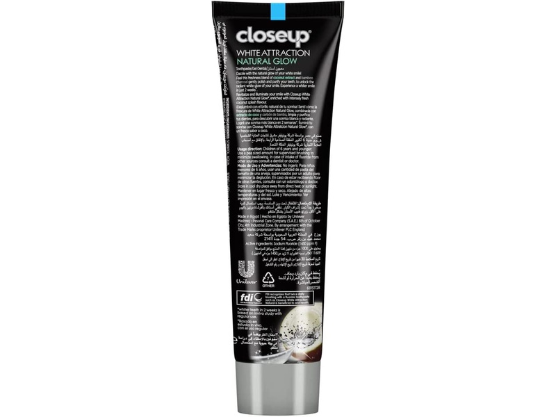 Closeup toothpastes white attraction 75 ml coconut extract + bamboo charcoal