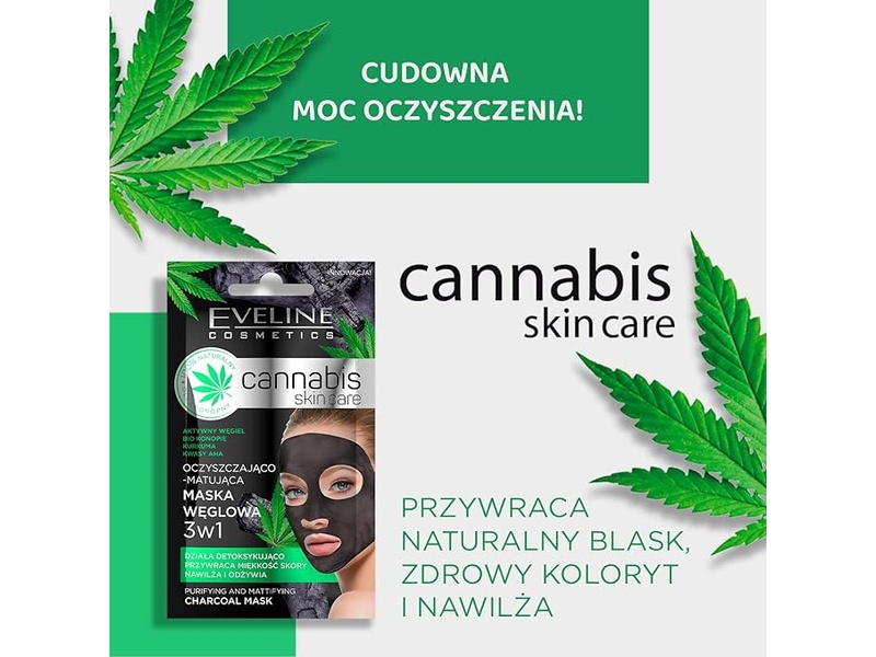 EVELINE CANNABIS SKIN CARE FACE MASK 7 ML CHARCOAL MASK 3 IN 1