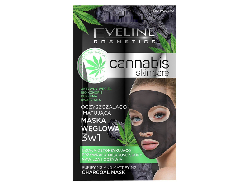 EVELINE CANNABIS SKIN CARE FACE MASK 7 ML CHARCOAL MASK 3 IN 1