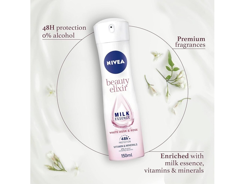 Nivea beauty elixir deodorant spray 150 ml white musk & rose