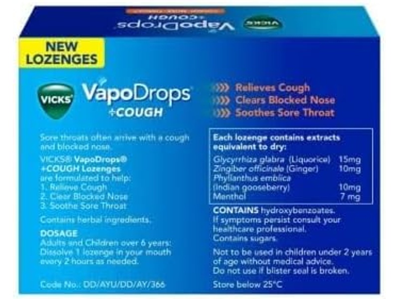 VICKS VAPODROPS ORANGE MENTHOL 36 LZ(9829)