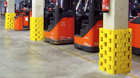 Protect-it MAXI column guards installed in a loading bay to protect concrete pillars