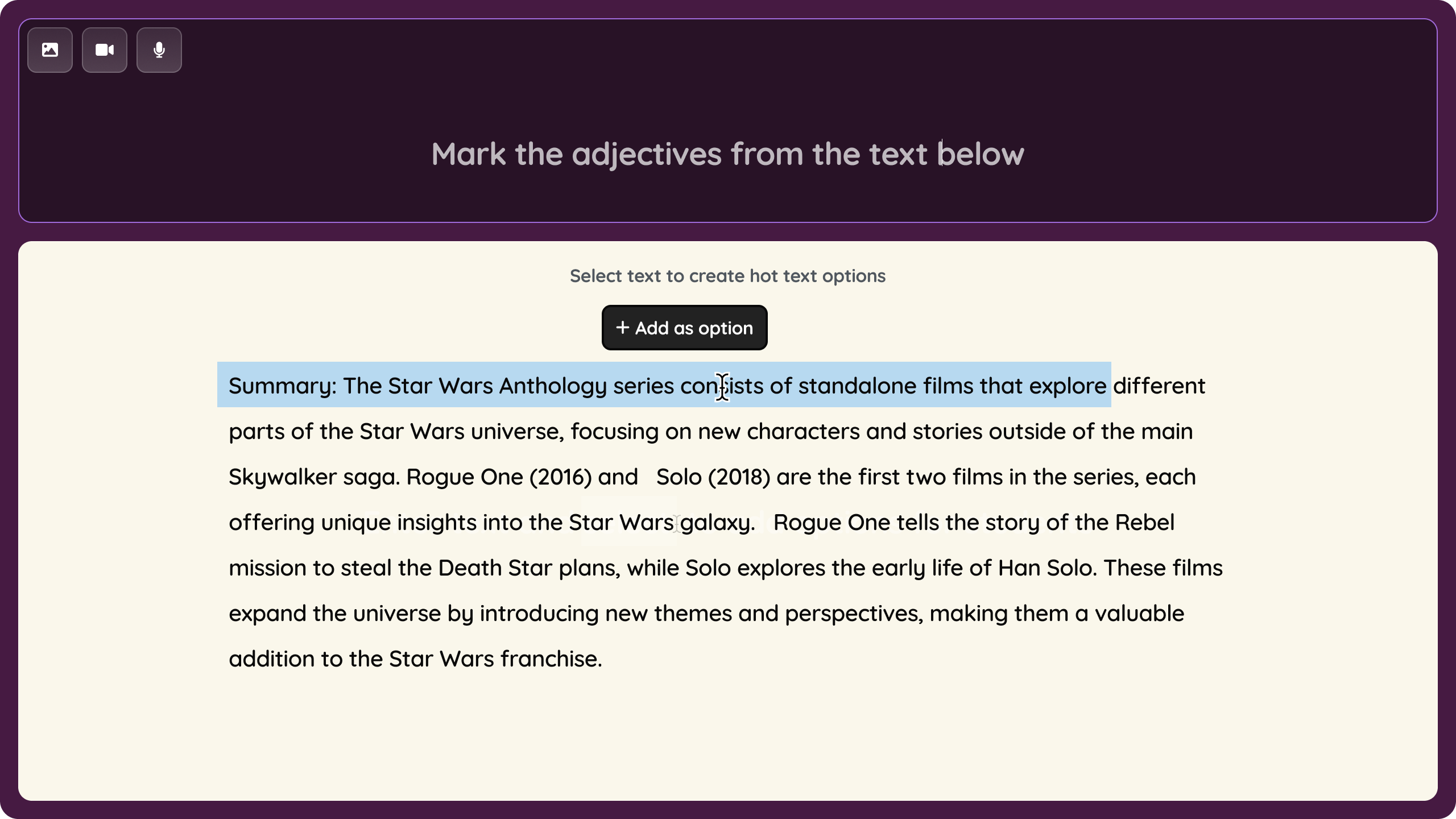 Build state-test-style ELA questions faster with Hot Text