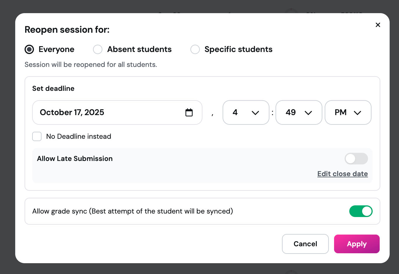 Reopen assignments for specific students - without resetting for everyone