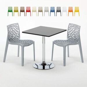 GRAND SOLEIL Mesa Cuadrara Negra 70x70 cm y Sillas De Colores Gruvyer Mojito Gris