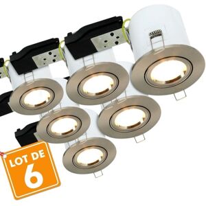 ECLAIRAGE DESIGN Lote de 6 puntos de acero cepillado orientable BBC RT2012 + Bombillas