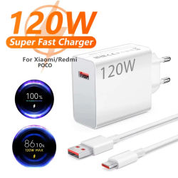 Cargador Superrápido Xiaomi de 120W, Adaptador de Carga Turbo Hyper Cargador de pared USB rápido 6A 120W EU para Xiaomi 11 12 13 14 15 Ultra Redmi Note 12 13 14 POCO F7 X7 Pro, cable de carga turbo