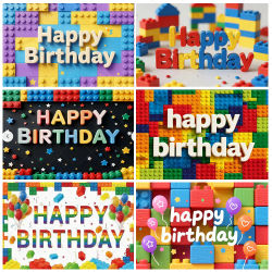 Decoraciones coloridas para fiesta de cumpleaños con tema de bloques de construcción, fondo divertido, accesorios para fotografía, suministros para Baby Shower, regalo para niños