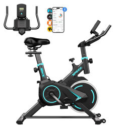 Bicicleta de Ejercicio Estática para Interiores, Resistencia Ajustable, Ultra Silenciosa, Conexión a APP Inteligente, Pantalla LCD, Monitor de Ritmo Cardíaco Opcional, Carga Máxima 120KG, Bicicleta de