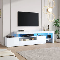 Mueble para televisión con 3 armarios, con LED, mesa para televisión de alto brillo, apto para televisores de unos 85 pulgadas