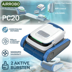 Robot Limpiador de Piscina Inalámbrico AiRROBO PC20 Control App Bluetooth Batería 5200mAh autonomía 2h Navegación Inteligente trepa paredes 3 modos limpieza aparcamiento automático para piscinas