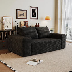 Sofá de pana negro sin estructura de 180 cm, no requiere instalación, sofá de esponja, mueble de sala súper cómodo y elegante.