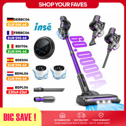 INSE S7P Aspirador Sin Cable | 60KPa Succión Potente | Depósito 1.3L | 50min Autonomía | Cepillo Motorizado con LED | Para Suelos, Alfombras, Coche y Pelo de Mascotas