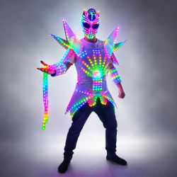 Traje de Robot LED de píxel a todo Color, Traje, luces LED, chaqueta luminosa, ropa, Casco de rendimiento