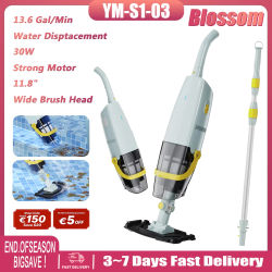 Blossom YM-S1-03 Aspiradora de Piscina Portátil Inalámbrica Actualizada Recargable Limpiador de Piscina IPX8 Impermeable 60 Minutos de Autonomía Varilla Telescópica para Piscinas Sobre el Suelo y