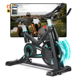Bicicleta de ejercicio WENOKER con APP, resistencia magnética, ergómetro, volante de inercia pesado, monitor LCD, bicicleta estacionaria con capacidad de carga de hasta 160 kg.