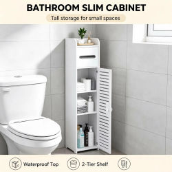 Mueble estrecho de almacenamiento para baño, mueble auxiliar delgado para inodoro con cajón para pañuelos, organizador impermeable de PVC para baño, inodoro y cocina