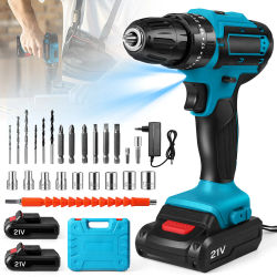 Kit de Taladro Inalámbrico de 21V, 32Nm de Torque Máximo, 2 Velocidades 0-1350 RPM, con Batería y Cargador, para Bricolaje en el Hogar y Montaje de Muebles