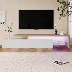 ROSAHQNDA Mueble para TV moderno, muebles de salón con estilo LED, espacio de almacenamiento práctico, estantes de vidrio de alto brillo, 200x42x39cm