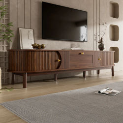 Mueble para TV de 170X39.5X38 cm con cajones y espacio de almacenamiento, diseño clásico con esquinas redondeadas, patas de madera resistentes, color: nogal