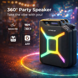 ULTIMEA Altavoz Karaoke Portátil Inalámbrico de 300W con Refuerzo de Bajos, Control por Aplicación RGB, IPX4, Potente Altavoz Bluetooth para Fiestas al Aire Libre