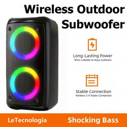 Altavoz Bluetooth con Batería de 8800mAh y Duración de 12h+, Woofer Dual de 3' con Espectáculo de Luces LED, Sonido Estéreo TWS con Bajos Potentes, Radio FM, USB/TF para Camping y Auto