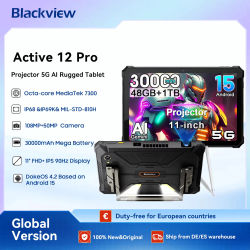 Blackview Active 12 Pro Tablet con proyector resistente Android 15, Dimensity 7300 5G 11 '' Pad, 16GB + 1TB 30000mAh Tablet Phone Llamada 5G