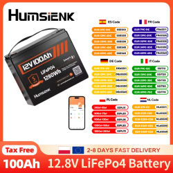 Batería Humsienk LiFePO4 de 12V 100Ah con BMS de 100A y Bluetooth, 15000 Ciclos, Batería de Fosfato de Hierro y Litio para Almacenamiento de Energía Solar en el Hogar