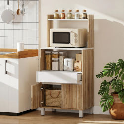 Mueble de Almacenamiento para Microondas Independiente, Organizador de Cocina Alto con Estante Abierto, Cajón y Armario Cerrado para Especias, Alimentos y Electrodomésticos Pequeños