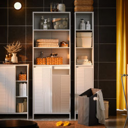 SoBuy BZR155-W Mueble de baño estrecho con cesta para la ropa sucia, mueble alto de baño con puertas y estante para baño 60x30x171