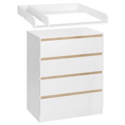 WOLTU 1 Juego de cambiador blanco con 4 cajones, 80x75x109,2 cm, cómoda, unidad de almacenamiento para bebés para habitación de niños