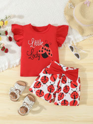 Adorable traje de mariquita de verano, conjunto de 2 uds para niñas, camiseta sin mangas + pantalones cortos informales, ropa para bebés recién nacidos