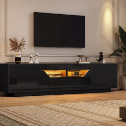 Mueble para TV de 180*40*45cm, Mueble Bajo con 2 Cajones y 2 Armarios, Mueble para TV de Alto Brillo con Luces LED, Mueble para Televisor, Mesa para TV, Apto para Televisores de 75 Pulgadas, Negro