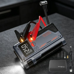 Arrancador de coche 4 en 1 con compresor de aire, cargador portátil de 1000 A, potente dispositivo para arrancar baterías de coche.